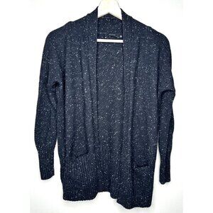 Aritzia Telula Womens Cardigan Sweater Speckled Open Front Ribbed Hem Black XXS